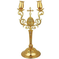 Church dikirion made of brass in gilt with inlays