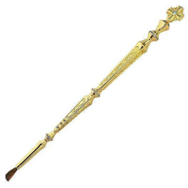 Brass annointing brush in gold plated with two interchangeable brushes