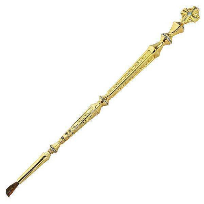 Brass annointing brush in gold plated with two interchangeable brushes