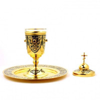 Brass bowl and plate from the anointing bowl set in gilding and rhodium-plated Brass bowl and plate from the anointing bowl set in gilding and rhodium-plated