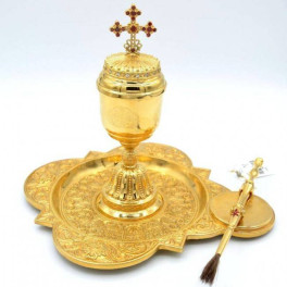 Brass holy oil vessel in gilt 