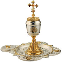 Brass bowl and plate with gilt for anointing with oil 
