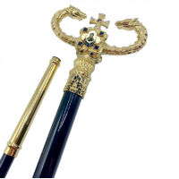 Staff for a priest made of brass in gilding on a base made of wood