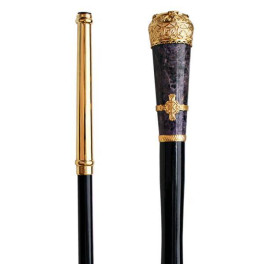 Staff made of gilded brass on a wooden base Staff made of gilded brass on a wooden base