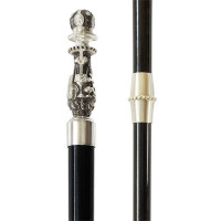 Staff made of brass in silver plating with niello and wooden base