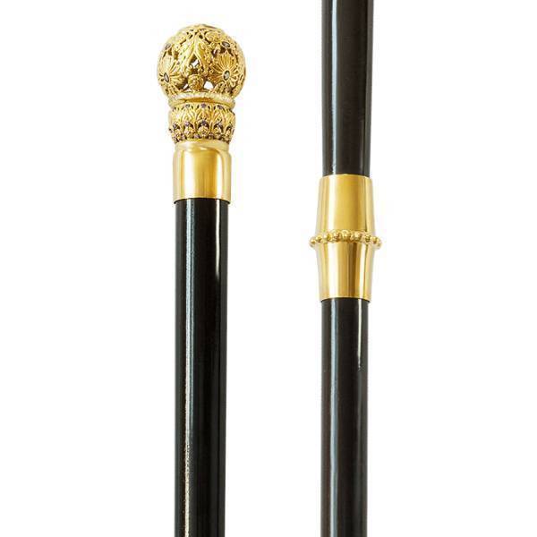 Bishop's wand made of gilded brass on a wooden base