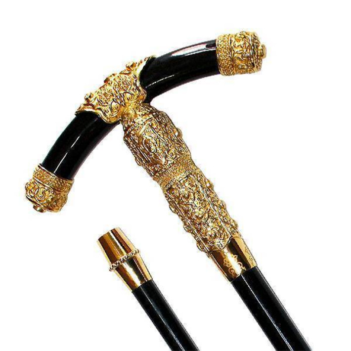 Staff of Abbess made of brass in gilding on wooden base