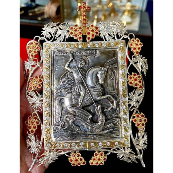 Table icon of Saint George the Great Martyr and Victorious made of silver-plated brass