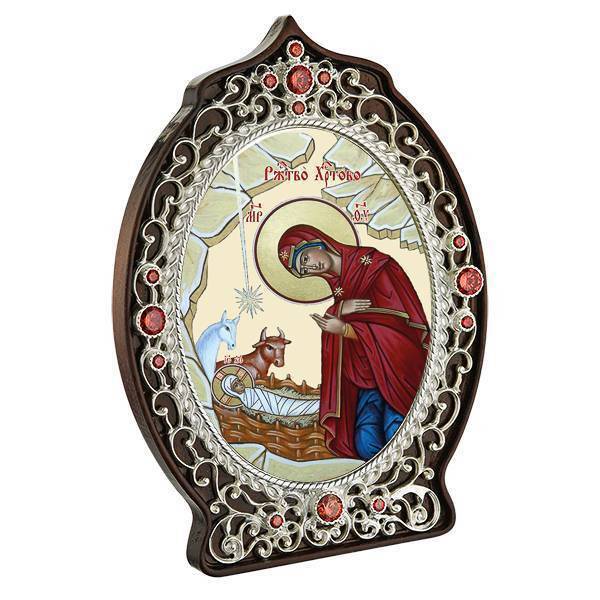 Icon of the Nativity of Christ in silver-plated brass