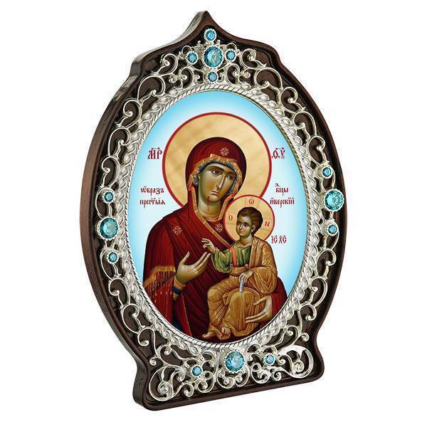 Icon made of brass with a silver finish: The Icon of the Mother of God of Iveron