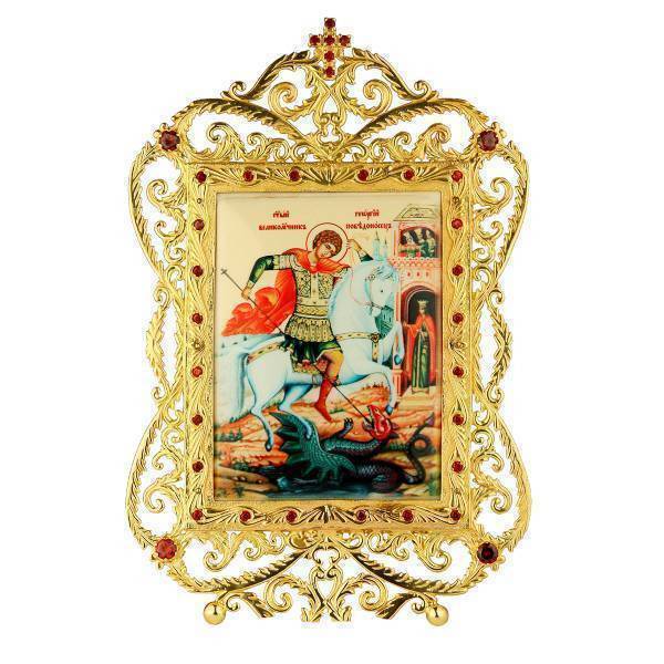 Orthodox table-top icon made of brass in gilding