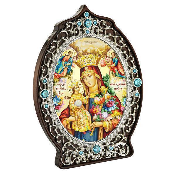 Icon made of brass with a silver finish: The Most Holy Mother of God, “Ever-Blooming”