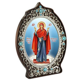 Brass table icon of the Mother of God in silver plating