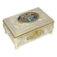 Brass baptismal box in silver with print and gilding Brass baptismal box in silver with print and gilding