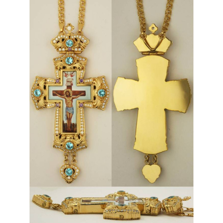 Cross for priest made of brass in gilt with chain
