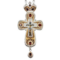 Cross for clergy of brass in silver plated with gilding and chain