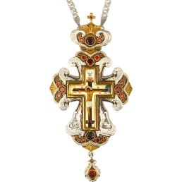 Cross for the priest brass gilt with print and chain 