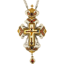 Cross for the priest brass gilt with print and chain 