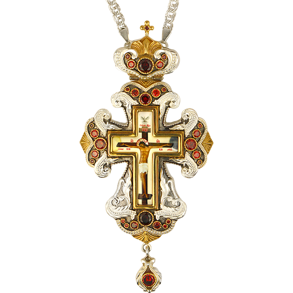 Cross for the priest brass gilt with print and chain 