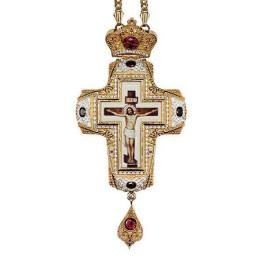 Brass pectoral cross in gilt with print and chain