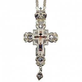 Cross for priest brass pectoral in silver plating with print and chain