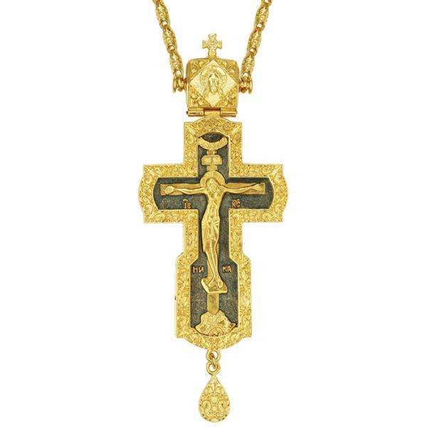 Cross for the priest brass gilt with chain 