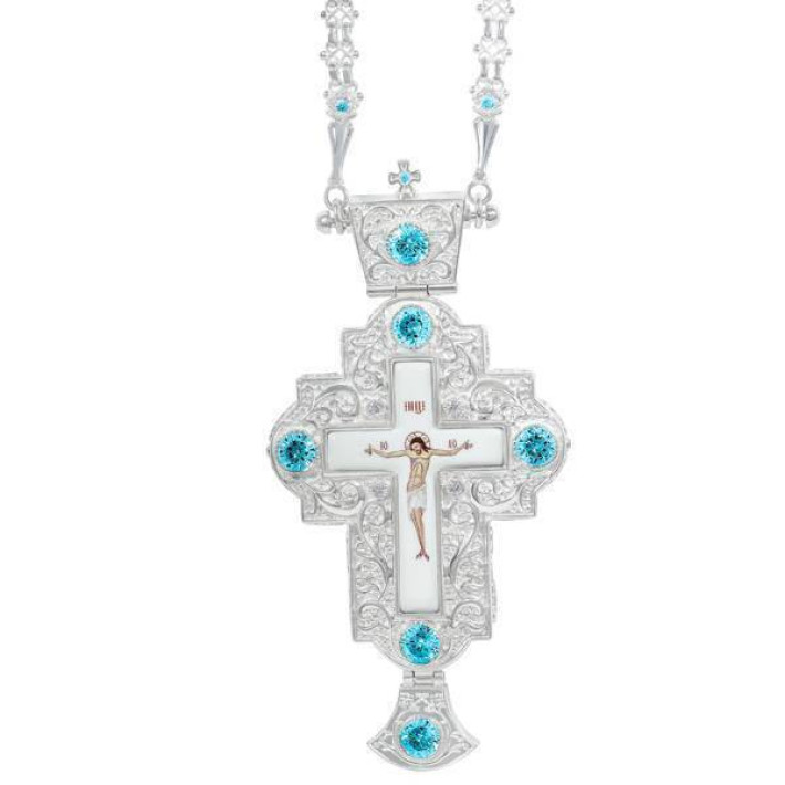 Cross for priest made of brass in gilt with stones and chain