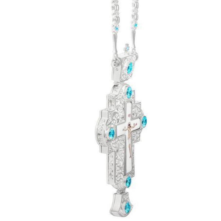 Cross for priest made of brass in gilt with stones and chain