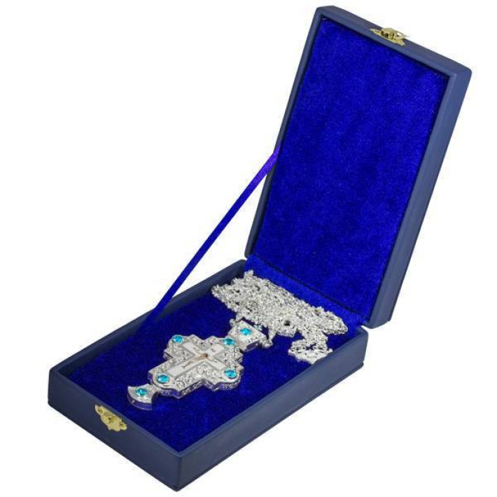 Cross for priest made of brass in gilt with stones and chain