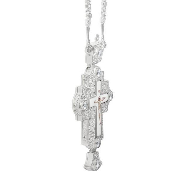 Cross for priest made of brass in gilt with stones and chain