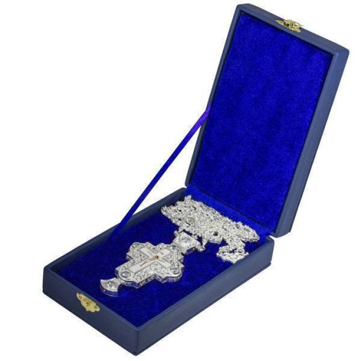 Cross for priest made of brass in gilt with stones and chain