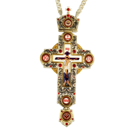 Cross with chain for priests made of brass in silver plated with gilding