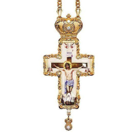 Brass Orthodox cross in gilt with print and chain