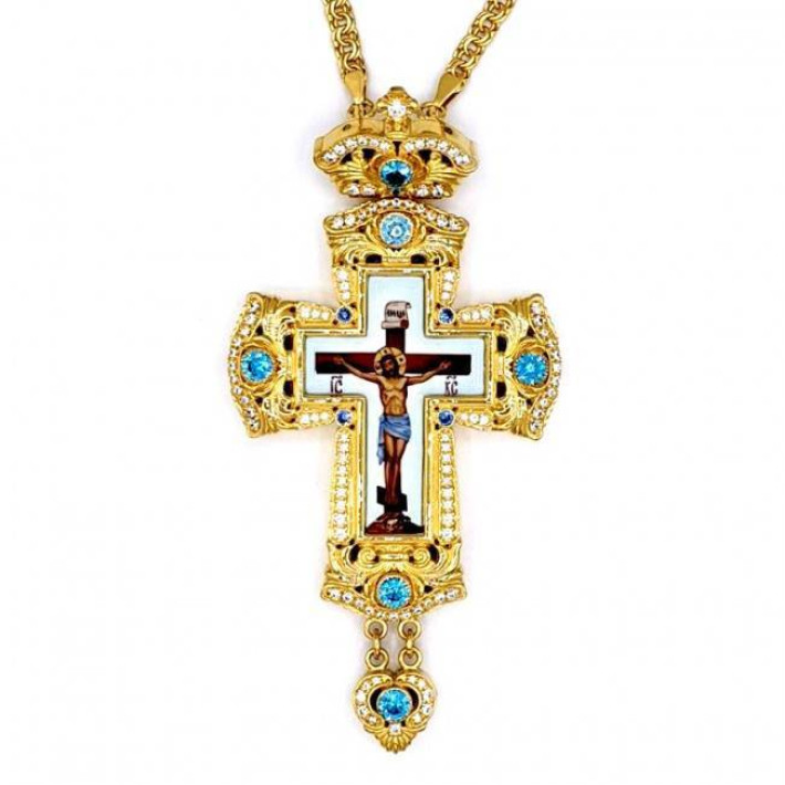 Cross for priest made of brass in gilt with chain