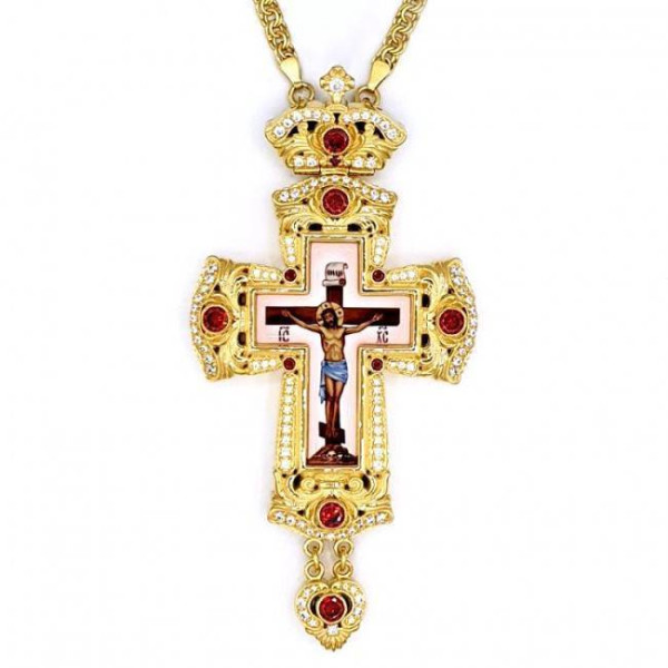 Cross for priest made of brass in gilt with chain
