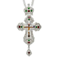 Priest's pectoral cross made of brass in silver plated with chain