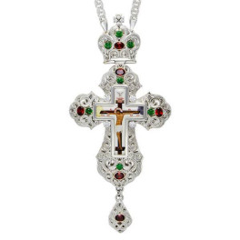 Priest's pectoral cross made of brass in silver plated with chain