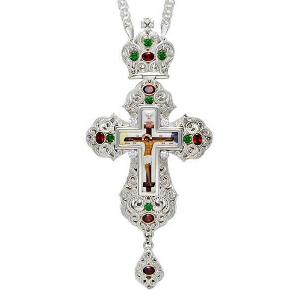 Priest's pectoral cross made of brass in silver plated with chain