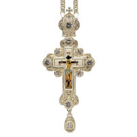 Cross for a priest made of brass in silvering with a chain