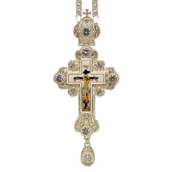 Cross for a priest made of brass in silvering with a chain