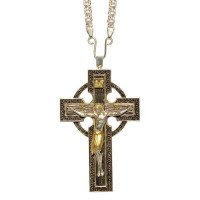 Cross for priest made of brass in silver-plated silver with gilding and chain
