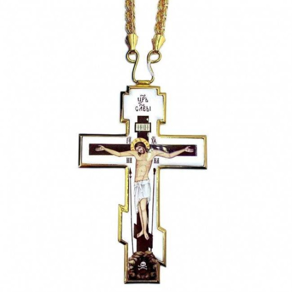 Priest's cross made of brass in gilt with jewelry and chain