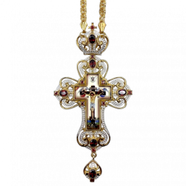 Orthodox pectoral cross made of brass gilded with decal and chain