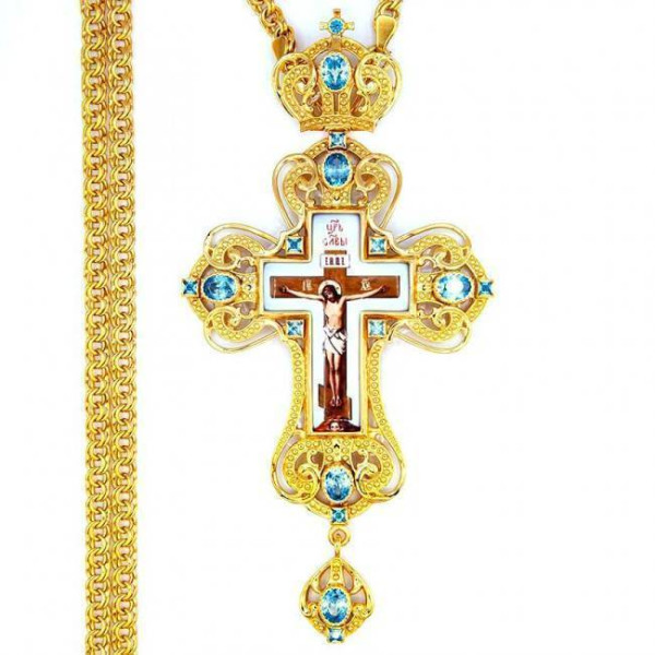 Orthodox pectoral cross made of brass gilded with decal and chain