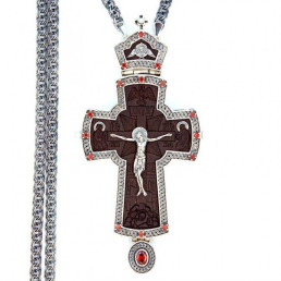 Cross for the priest brass in silver with wooden image and chain 