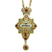 Priest's pectoral cross made of brass in gilt with decorations and chain