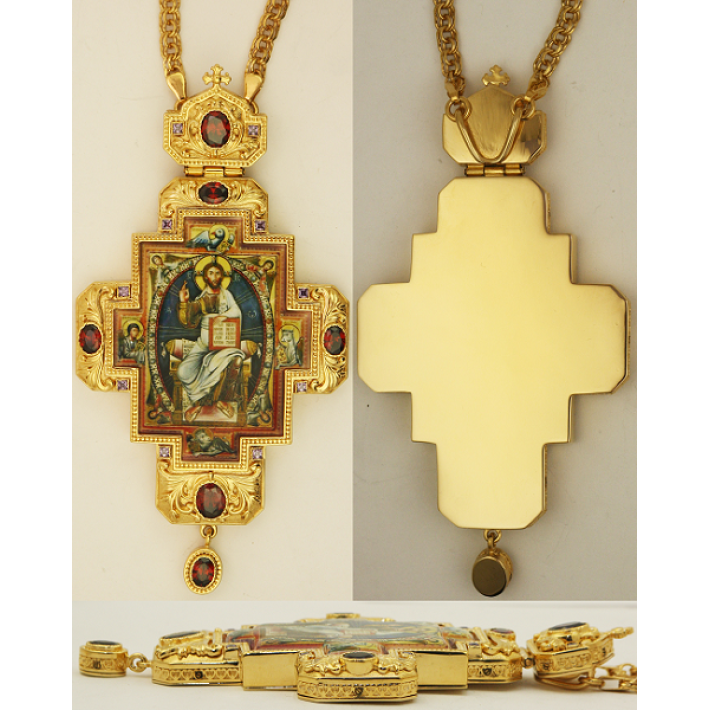 Cross for the priest brass in gilt with print and chain 