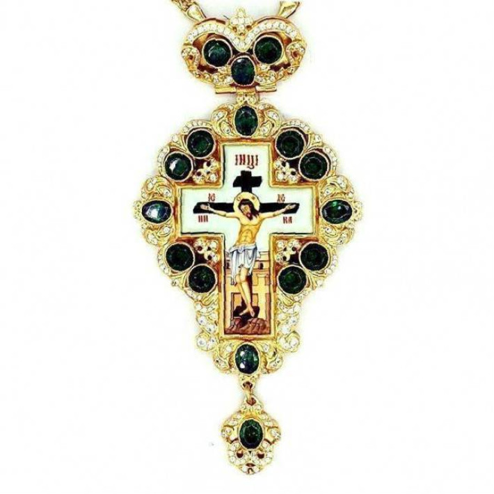 Cross for the priest gold plated brass with print and chain 