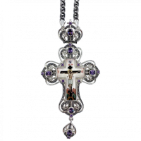 Brass Orthodox cross in silver plated with niello and chain