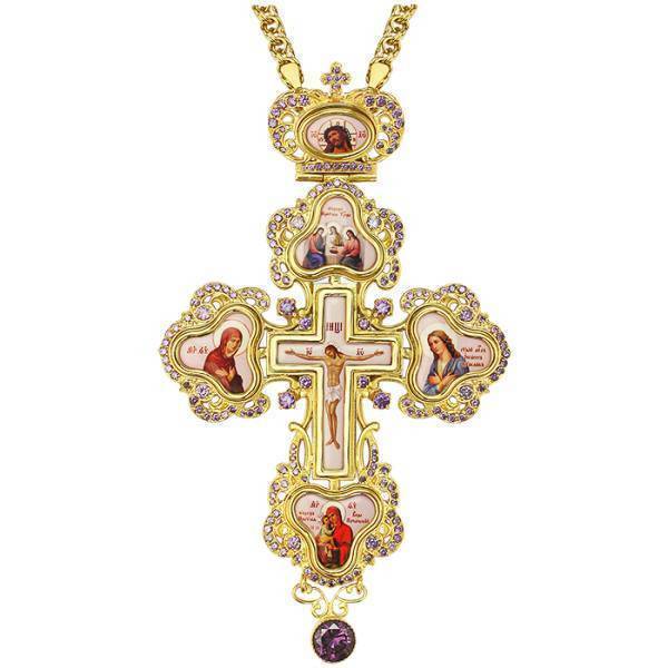 Cross pectoral for priest brass in gilt with chain